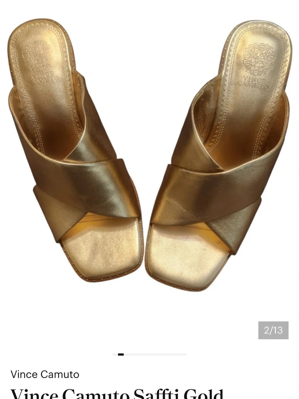 Vince Camuto SAFFTI Metallic Gold Cross-Band Slide 8.5M